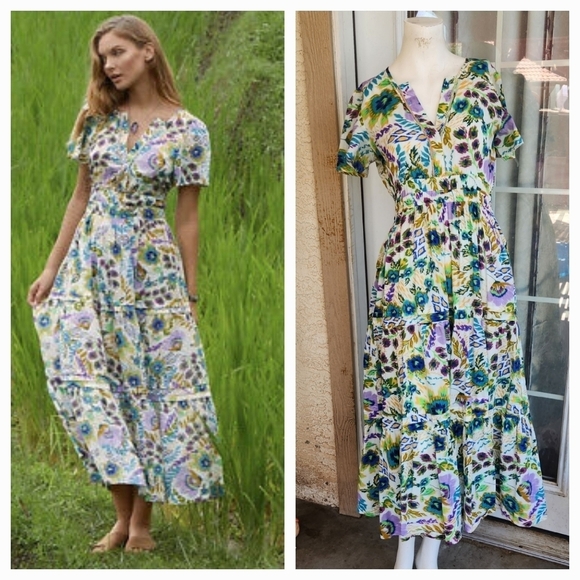 JONNY WAS IKAT BLOOM PINTUCK TIERED DRESS‎ - Picture 1 of 5